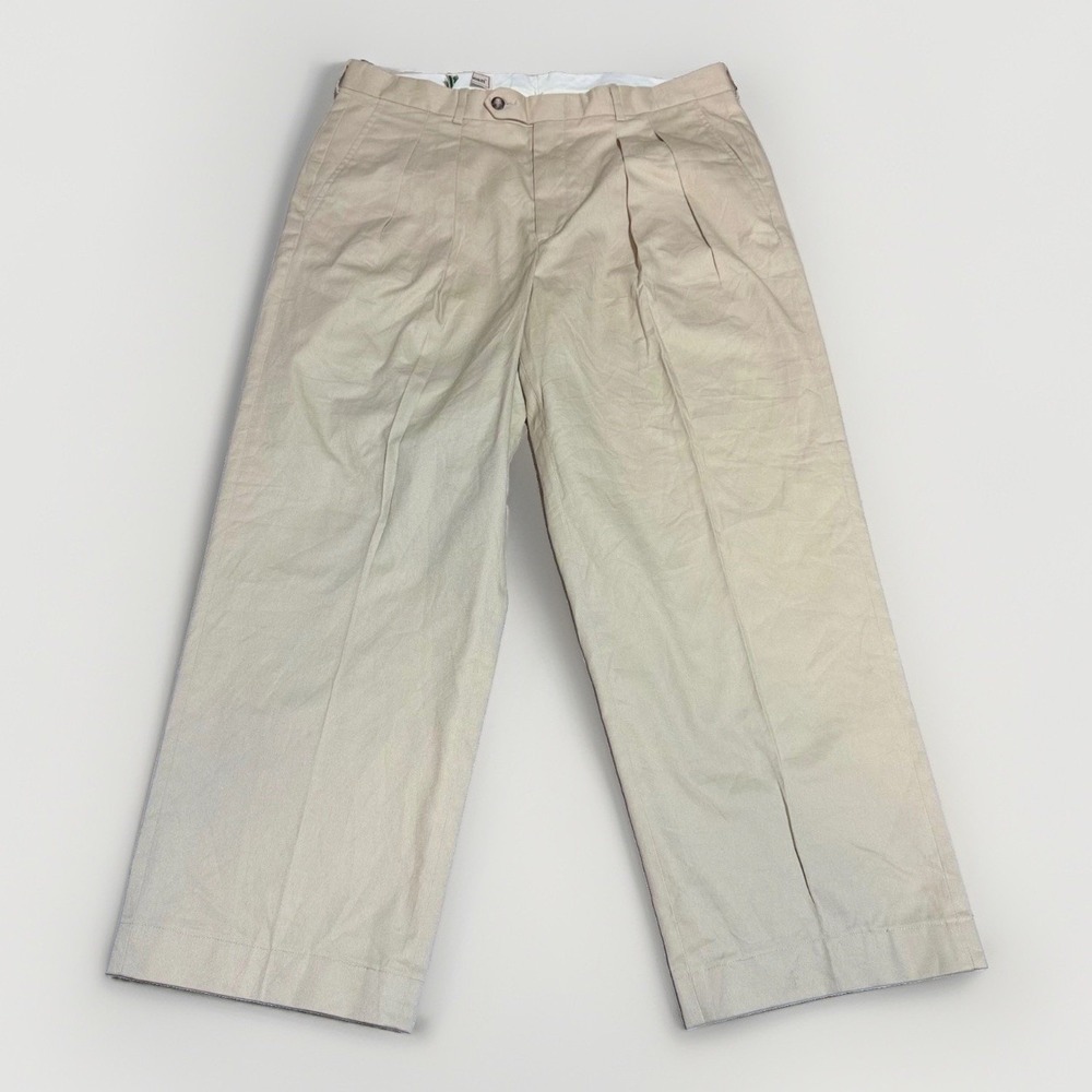 LL Bean Pleated Chino Pants W36 Classic Khaki Cotton Blend Twill Trousers vtg